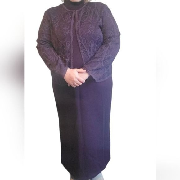Vintage Miss Dorby Maxi Sweater Dress Jacket Dark Purple Woman's WOMEN'S LARGE - Picture 5 of 14